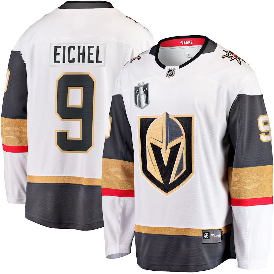 Men Vegas Golden Knights #9 Jack Eichel Fanatics Branded White 2023 Stanley Cup Final Away Breakaway Player NHL Jersey